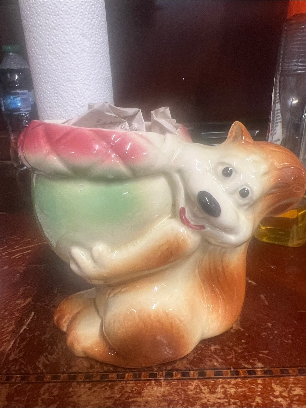 Ceramic squirrel Planter - Cream, Brown and Green Decorative Pot